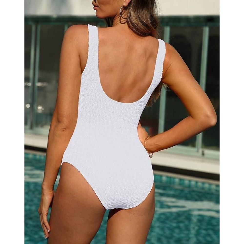 MSRP $40 Limeeke Women's M One Piece‎ Swimsuit Solid Ribbed Monokini Swimwear - Picture 4 of 5